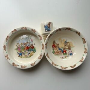 Vintage Royal Doulton Bunnykins 3 Pc Set 2 Cereal Bowls Egg Cup Bone China